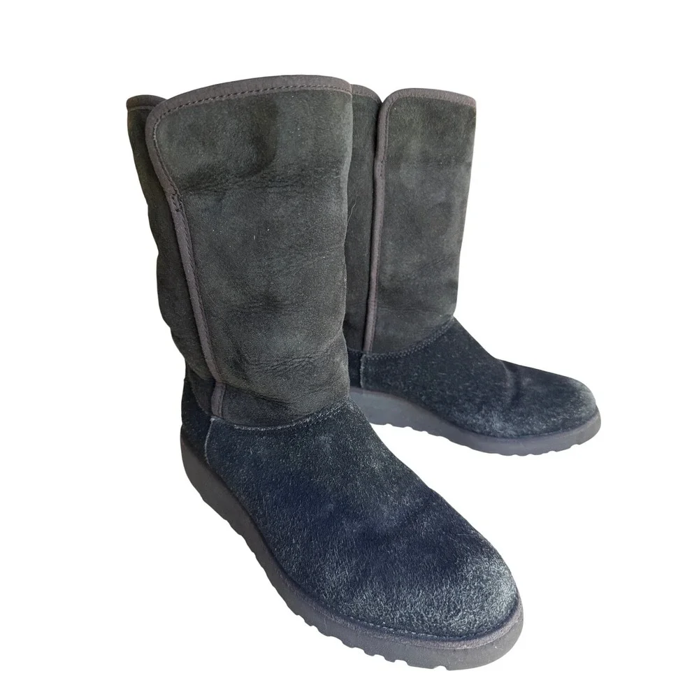 UGG Amie Boots Women 7.5 Black Suede Slim Wedge Mid Calf Outdoor